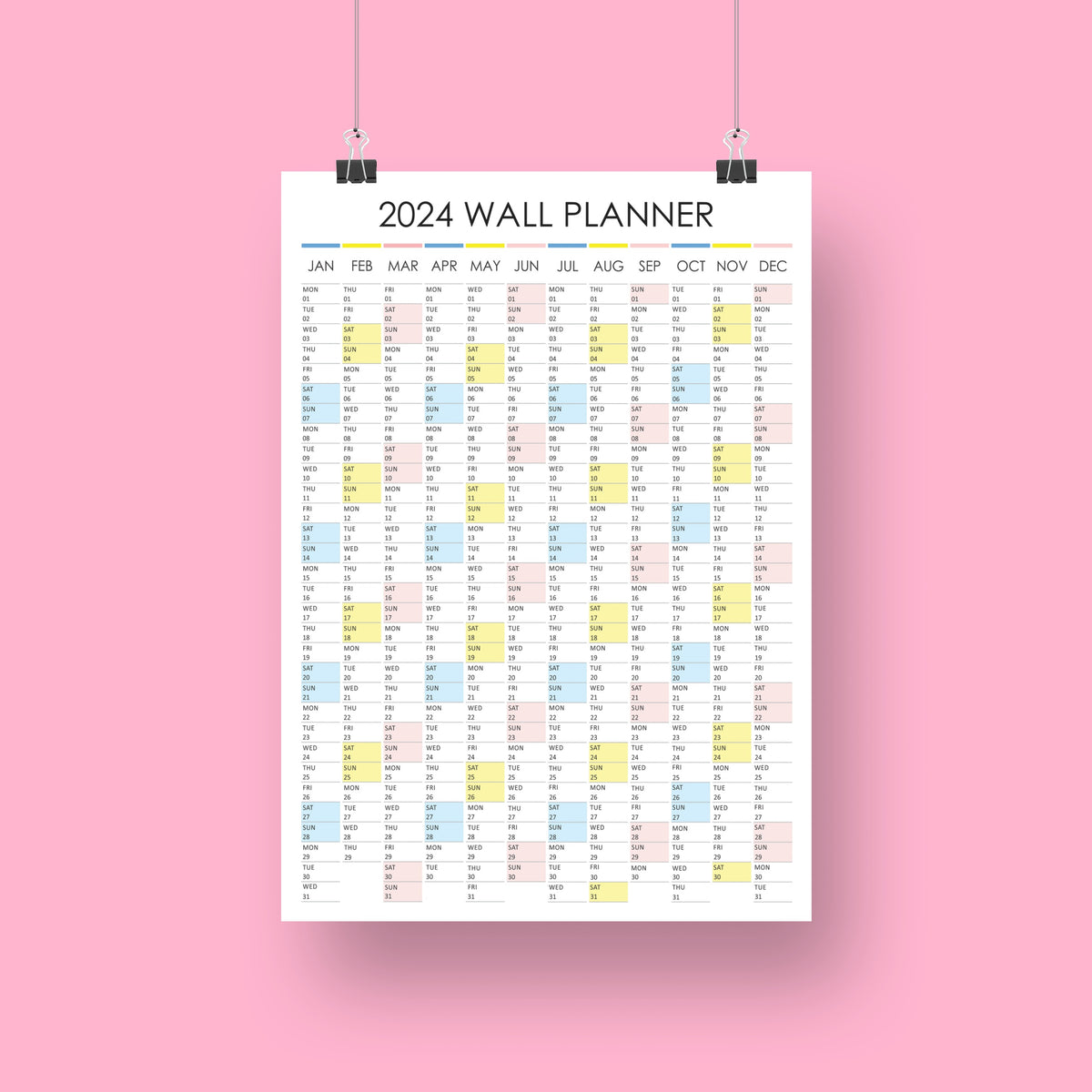 2024 Printable Calendar Multicoloured Portrait Layout Regent Print