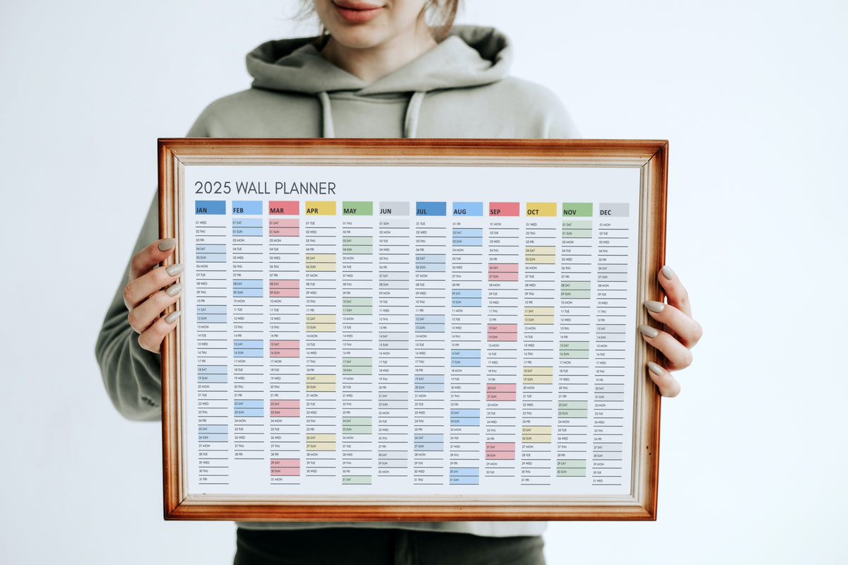 2025 Printable Wall Calendar in Multicoloured for instant download