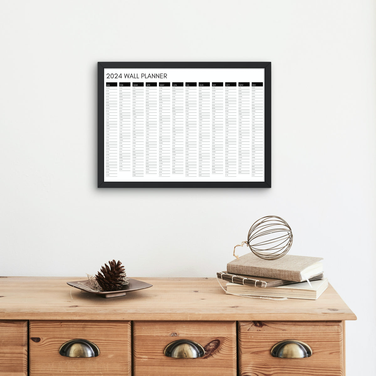 2024 Printable Wall Planner in Black Regent Print