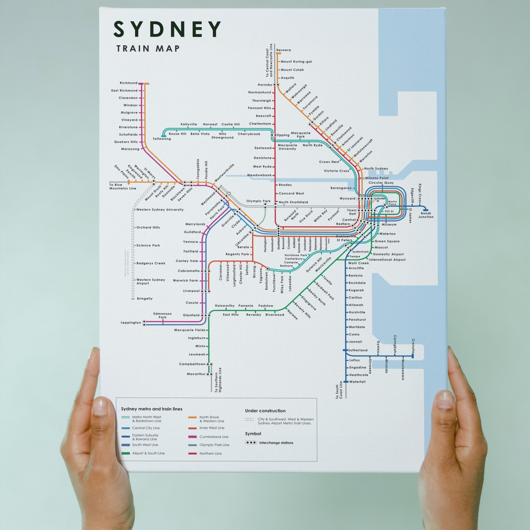 Sydney NSW Train Map With Updated Metro Train Lines – Regent Print