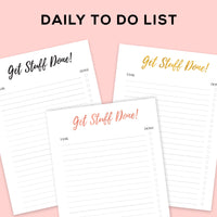 Printable Get Stuff Done Daily To Do List Planner in Multicolored